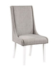 Set of Two Gray And White Linen And Solid Wood Dining Side Chairs
