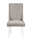 Set of Two Gray And White Linen And Solid Wood Dining Side Chairs