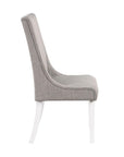 Set of Two Gray And White Linen And Solid Wood Dining Side Chairs