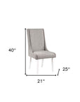 Set of Two Gray And White Linen And Solid Wood Dining Side Chairs