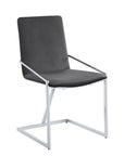 Set of Two Gray and Silver Upholstered Velvet And Metal Dining Side Chairs
