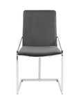 Set of Two Gray and Silver Upholstered Velvet And Metal Dining Side Chairs