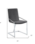 Set of Two Gray and Silver Upholstered Velvet And Metal Dining Side Chairs