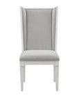 Set of Two Light Gray And White Linen And Solid Wood Dining Side Chairs