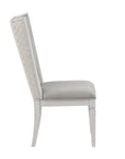 Set of Two Light Gray And White Linen And Solid Wood Dining Side Chairs