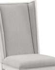 Set of Two Light Gray And White Linen And Solid Wood Dining Side Chairs
