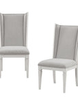 Set of Two Light Gray And White Linen And Solid Wood Dining Side Chairs
