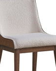 Set of Two White Brown And Walnut Boucle And Velvet And Solid Wood Dining Side Chairs
