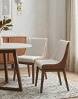 Set of Two White Brown And Walnut Boucle And Velvet And Solid Wood Dining Side Chairs