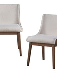 Set of Two White Brown And Walnut Boucle And Velvet And Solid Wood Dining Side Chairs