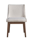 Set of Two White Brown And Walnut Boucle And Velvet And Solid Wood Dining Side Chairs