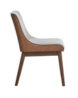 Set of Two White Brown And Walnut Boucle And Velvet And Solid Wood Dining Side Chairs