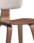 Set of Two Walnut And White Boucle And Solid Wood Curved Back Dining Side Chairs