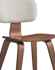 Set of Two Walnut And White Boucle And Solid Wood Curved Back Dining Side Chairs