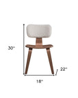 Set of Two Walnut And White Boucle And Solid Wood Curved Back Dining Side Chairs