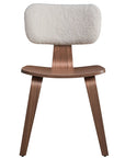 Set of Two Walnut And White Boucle And Solid Wood Curved Back Dining Side Chairs