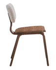 Set of Two Walnut And White Boucle And Solid Wood Curved Back Dining Side Chairs
