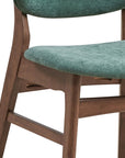 Set of Two Green And Brown Fabric And Solid Wood Partially Open Back Dining Side Chairs