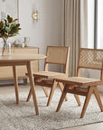 Set of Two Natural Rattan Open Back Dining Side Chairs