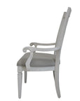 Set of Two Light Gray and White Upholstered Linen And Solid Wood Open Back Dining Arm Chairs