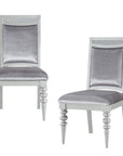 Set of Two Platinum Fabric Solid Wood And Faux Crystal Bling Dining Side Chairs