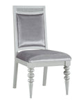 Set of Two Platinum Fabric Solid Wood And Faux Crystal Bling Dining Side Chairs