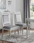 Set of Two Platinum Fabric Solid Wood And Faux Crystal Bling Dining Side Chairs