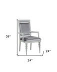 Set of Two Platinum Fabric Solid Wood And Faux Crystal Bling Dining Arm Chairs