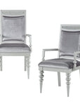 Set of Two Platinum Fabric Solid Wood And Faux Crystal Bling Dining Arm Chairs