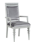 Set of Two Platinum Fabric Solid Wood And Faux Crystal Bling Dining Arm Chairs