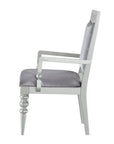 Set of Two Platinum Fabric Solid Wood And Faux Crystal Bling Dining Arm Chairs