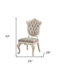 Set of Two Tufted Rose Gold and Pearl Upholstered Faux Leather And Solid Wood Dining Side Chairs