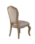 Set of Two Tufted Beige and Taupe Upholstered Fabric And Solid Wood Dining Side Chairs