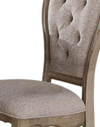 Set of Two Tufted Beige and Taupe Upholstered Fabric And Solid Wood Dining Side Chairs