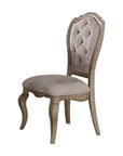 Set of Two Tufted Beige and Taupe Upholstered Fabric And Solid Wood Dining Side Chairs