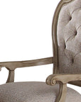 Set of Two Tufted Beige and Taupe Upholstered Fabric And Solid Wood Dining Side Chairs