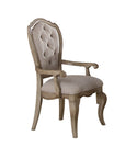 Set of Two Tufted Beige and Taupe Upholstered Fabric And Solid Wood Dining Side Chairs