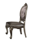 Set of Two Silver and Platinum Upholstered Faux Leather And Solid Wood King Louis Back Dining Side Chairs