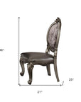 Set of Two Silver and Platinum Upholstered Faux Leather And Solid Wood King Louis Back Dining Side Chairs