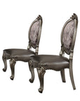 Set of Two Silver and Platinum Upholstered Faux Leather And Solid Wood King Louis Back Dining Side Chairs