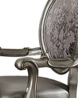 Set of Two Silver and Platinum Upholstered Faux Leather And Solid Wood King Louis Back Dining Side Chairs