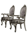 Set of Two Silver and Platinum Upholstered Faux Leather And Solid Wood King Louis Back Dining Side Chairs