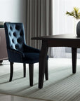 Tufted Dark Blue and Black Upholstered Velvet Dining Parsons Chair