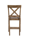 Set of Two 26" Tan And Oak Linen And Solid Wood Counter Height Bar Chairs