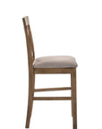 Set of Two 26" Tan And Oak Linen And Solid Wood Counter Height Bar Chairs