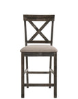 Set of Two 26" Tan And Oak Linen And Solid Wood Counter Height Bar Chairs