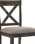 Set of Two 26" Tan And Oak Linen And Solid Wood Counter Height Bar Chairs