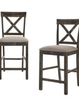 Set of Two 26" Tan And Oak Linen And Solid Wood Counter Height Bar Chairs