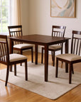 Five Piece Espresso Wood Dining Set with Four Chairs