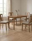 Five Piece Oak Solid Wood Dining Set with Four Chairs